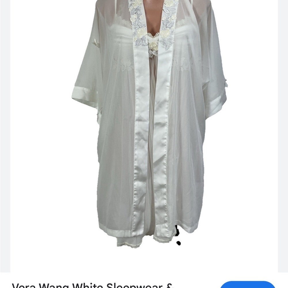 Hillard & Hanson Sheer white Cream Lace Robe with beading bridal y2k belted
